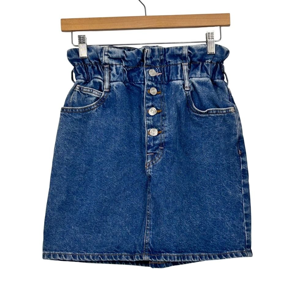 Scotch & Soda Denim Skirt Womens Small Blue Paperbag Waist Button Front Mini - Picture 2 of 9